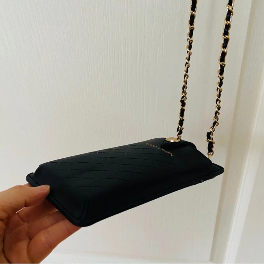 Brand New Chanel Coco Crush Black Quilted Faux Leather Phone Card Crossbody Bag